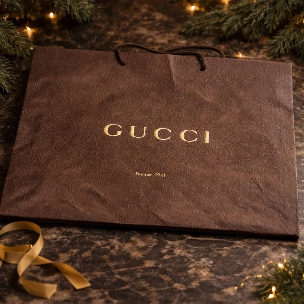 Gucci ⚜️ Brown Shopping Bag Brown and Gold Gear for Gifts Parties